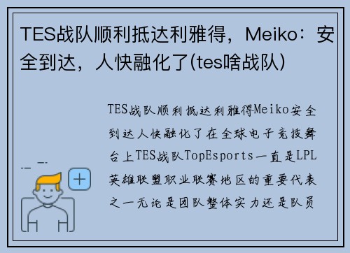 TES战队顺利抵达利雅得，Meiko：安全到达，人快融化了(tes啥战队)