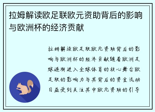 拉姆解读欧足联欧元资助背后的影响与欧洲杯的经济贡献