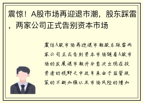 震惊！A股市场再迎退市潮，股东踩雷，两家公司正式告别资本市场