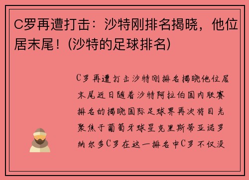 C罗再遭打击：沙特刚排名揭晓，他位居末尾！(沙特的足球排名)