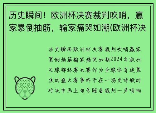 历史瞬间！欧洲杯决赛裁判吹哨，赢家累倒抽筋，输家痛哭如潮(欧洲杯决赛误判)